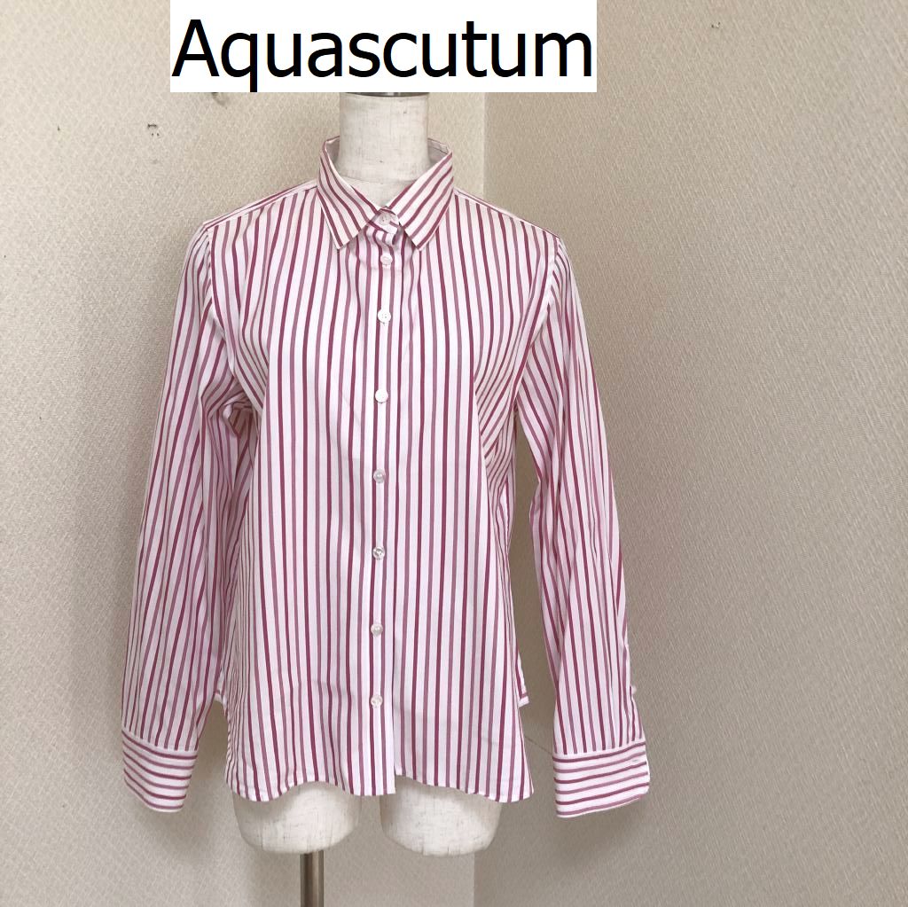 アクアスキュータム Aquascutum ストライプ ドレスシャツ ブルーxホワイト【サイズ39-80】【メンズ】