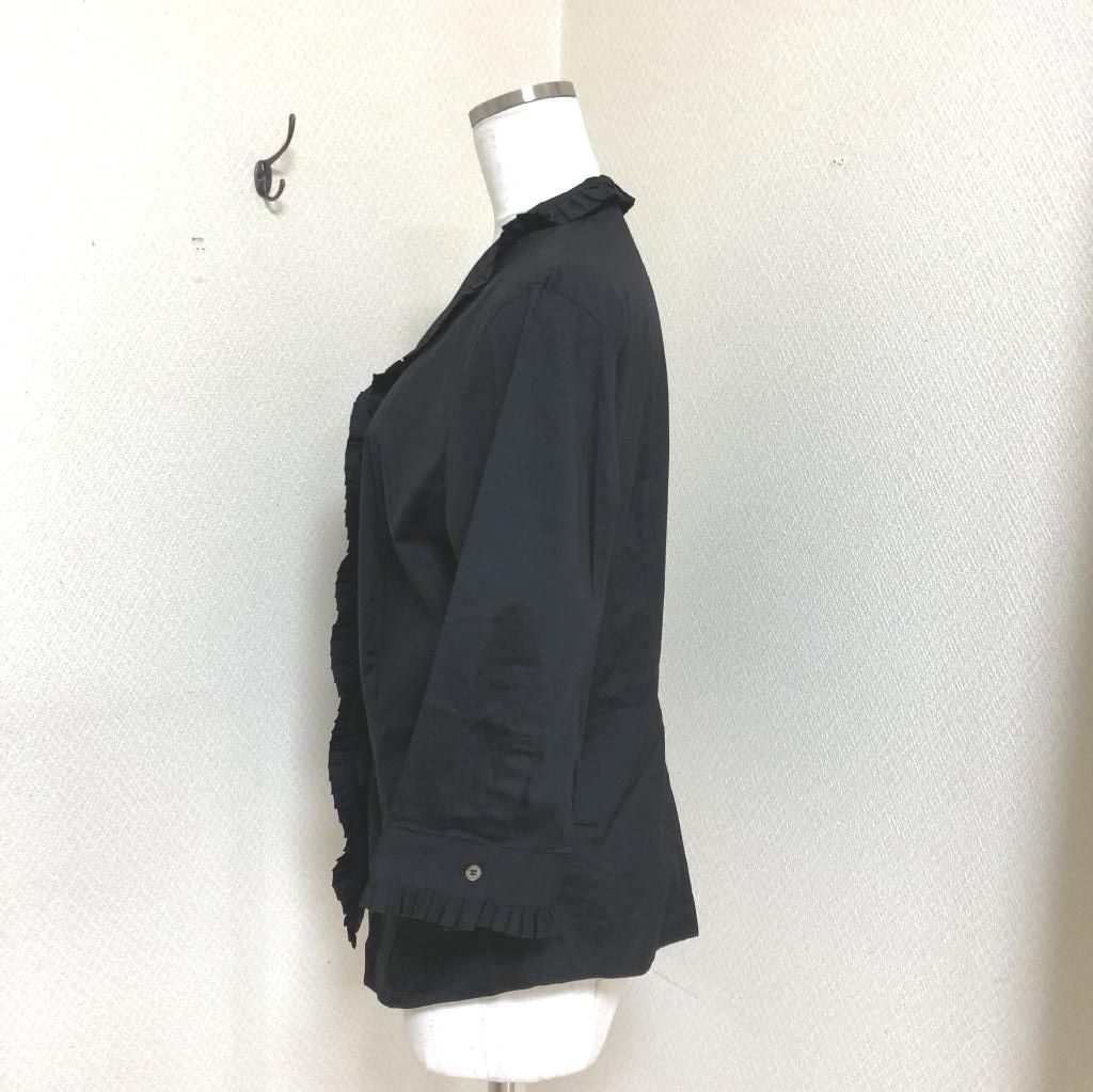 23区　スタンドカラー　7分袖　シャツ　ブラウス　黒　無地　大きいサイズ　46号