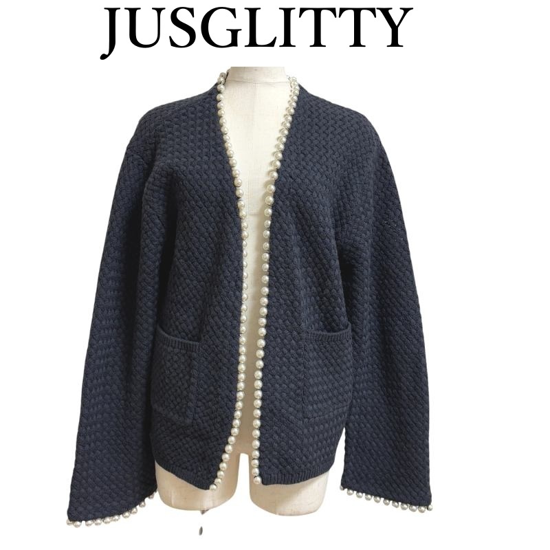 Oggi　5月号掲載　朝比奈彩　JUSGLITTY　パール付ニットジャケット　紺