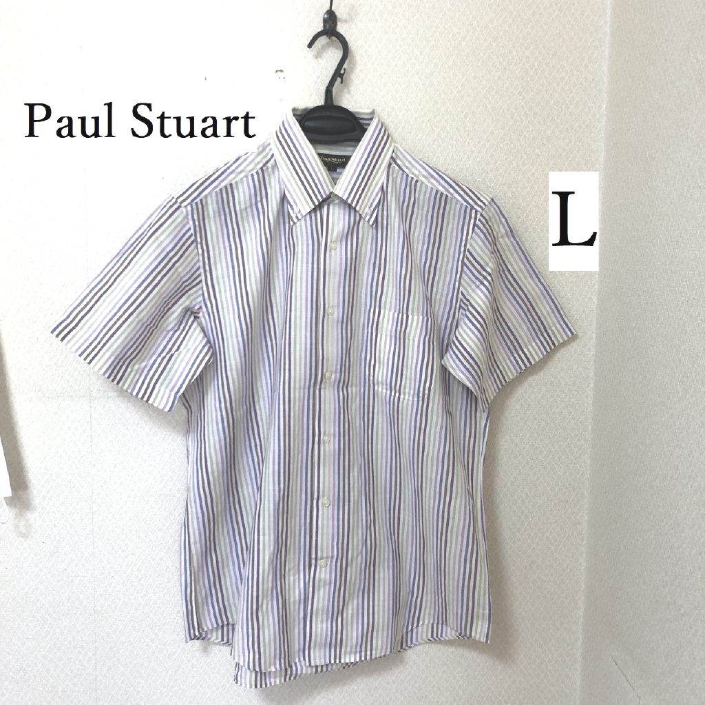 Paul Stuart ポールスチュアート メンズ ボタンダウン シャツ 半袖 マルチストライプ L
